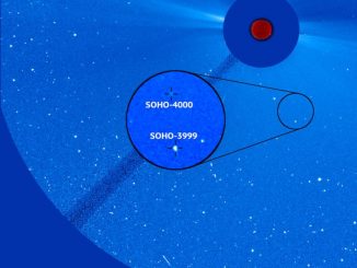 Soho Uydusunun keşfettiği SOHO 3999 ve SOHO-4000 kuyruklu yıldızlları görseli